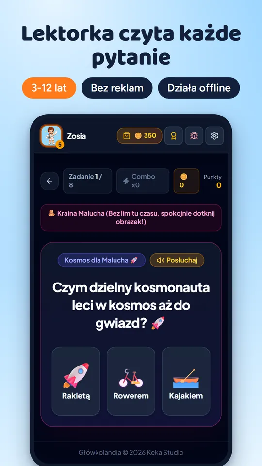 Lektorka czyta każde pytanie. Pytanie dla malucha z obrazkami do wyboru