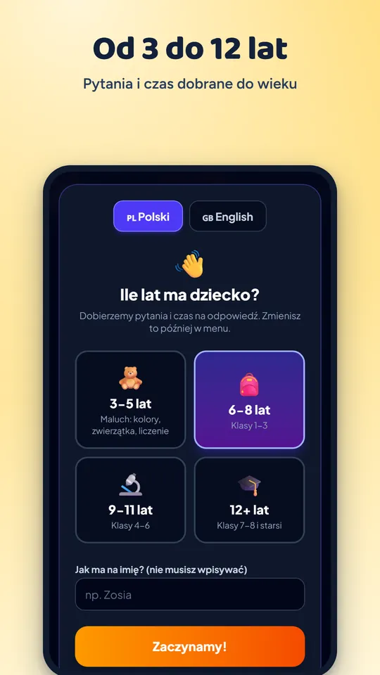 Wybór wieku dziecka od 3 do 12 lat